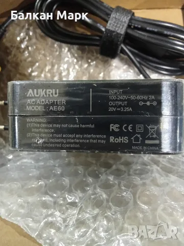 Зарядно за лаптоп Lenovo 20V 3.25A 65W (букса 4.0x1.7 mm) AUKRU AE60