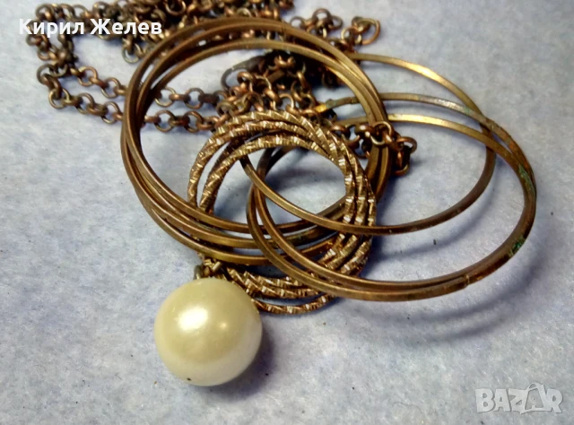 СТИЛНА БРОНЗИРАНА ПЕРЛЕН ТИП ВИНТИДЖ АРТ ОГЪРЛИЦА КОЛИЕ 49818, снимка 4 - Колиета, медальони, синджири - 51279707