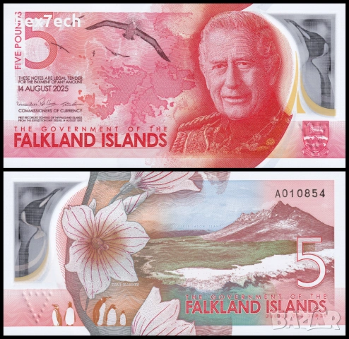 ❤️ ⭐ Фолклендски Острови 2025 5 паунда полимер UNC нова ⭐ ❤️