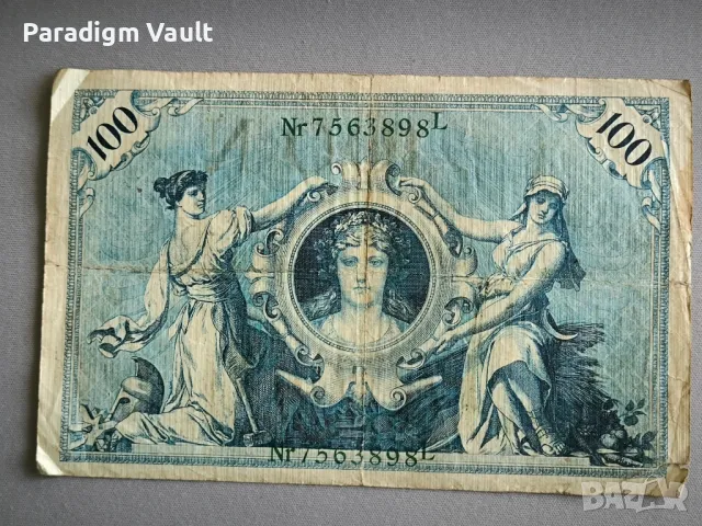 Райх банкнота - Германия - 100 марки (зелен печат) | 1908г., снимка 2 - Нумизматика и бонистика - 48554997