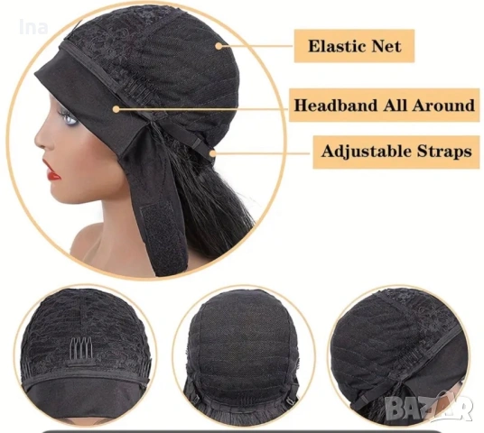 Черна къдрева перука с лента, снимка 7 - Аксесоари за коса - 53161109