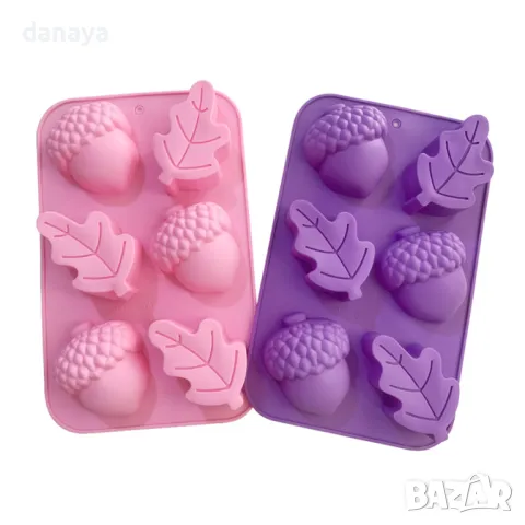 5607 Силиконова форма Есенно листо и Жълъди, 6 гнезда, снимка 2 - Форми - 48708706