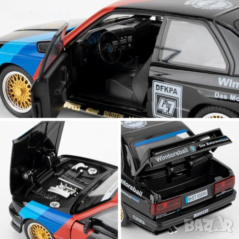 Метални колички: BMW E30 M3 DTM Warsteiner 1:24 – състезателен модел със светлини и звук, снимка 5 - Колекции - 51201482
