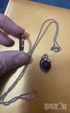 Пръстен и синджир с делфин и камък