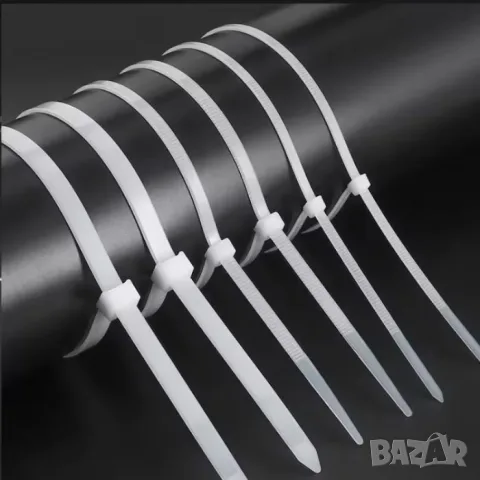 Комплект 100 бели кабелни връзки 3.6 x 300 mm, снимка 2 - Аксесоари и консумативи - 55867400