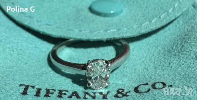 Оригинален Tiffany & Co. платинен годежен пръстен с диамант 0.53 ct – G / VS2, снимка 6 - Пръстени - 56299647