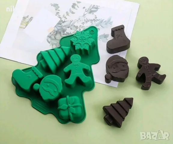 Коледна звезда елха подарък дядо Коледа човече чорап Коледен силиконов молд форма шоколад гипс, снимка 4 - Форми - 48167029