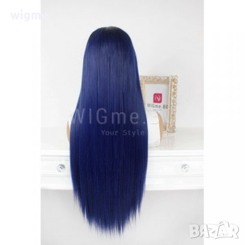 Дълга права синя лейс фронт перука Марая, снимка 3 - Аксесоари за коса - 29607740