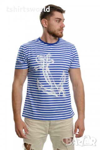 Нова мъжка класическа моряшка тениска с Голяма Котва, снимка 6 - Тениски - 37662292