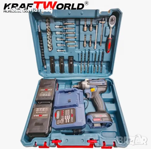 KraftWorld Акумулаторен Ударен Гайковерт 24V 4Ah – 850Nm + Куфар и 35 Части!, снимка 6 - Други инструменти - 50357786