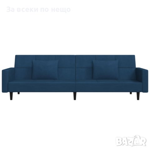 2-местно разтегателно канапе с две възглавници, синьо, кадифе, снимка 3 - Дивани и мека мебел - 42425107