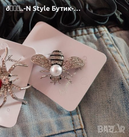 Брошка  пчеличка с камъни и перла, снимка 4 - Други - 38103754