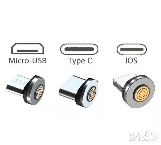 3А бързо магнитно зарядно, магнитен кабел 540°, micro USB, Type C, i-phone трансфер на данни 480Mbps, снимка 3 - USB кабели - 39565066