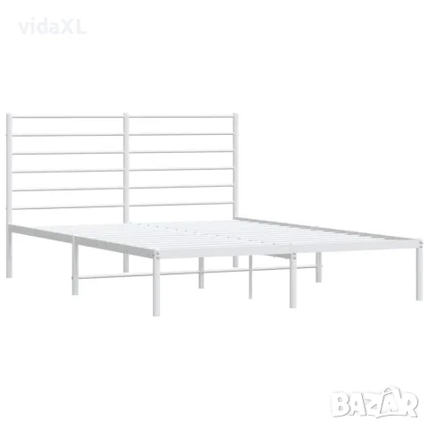 vidaXL Метална рамка за легло с горна табла, бяла, 160x200 см, снимка 3 - Спални и легла - 56147349