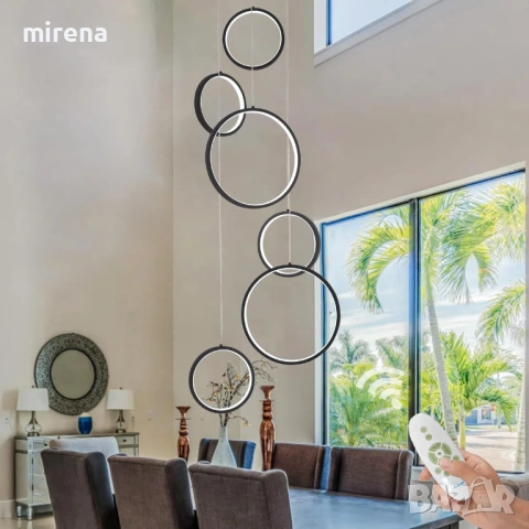 6-пръстенов кръг ринг модерен лед LED полилей за висок таван, димируем, снимка 4 - Лампи за таван - 53224962