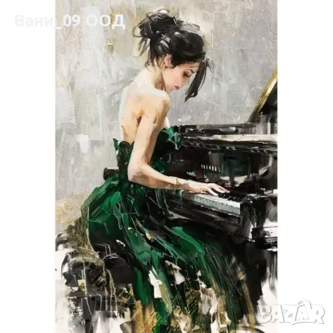 100см! Картина-канава "Жена на пиано", снимка 2 - Картини - 47889478