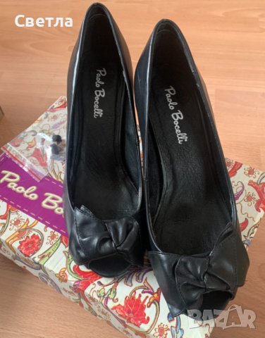 Обувки Paolo Bocelli - 20 лв Черни, кожа, резерва капачета № 38, ст.24-24,5см, снимка 2 - Дамски обувки на ток - 42629128