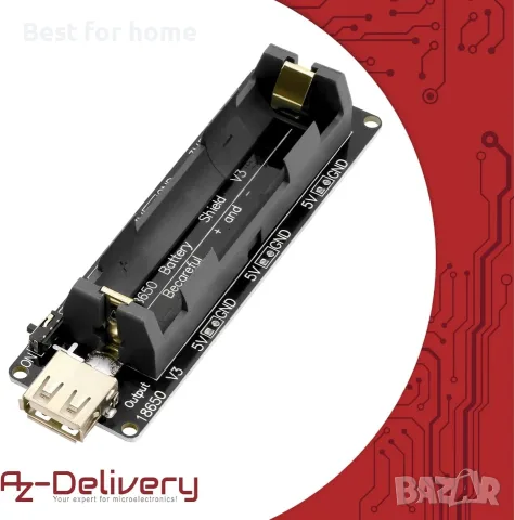 AZDelivery Разширителен щит за батерия, 18650, V3, с USB кабел, снимка 2 - USB кабели - 55884373