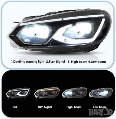 LED фарове за VW golf 6 2008 - 2013, голф, снимка 8 - Части - 48711298