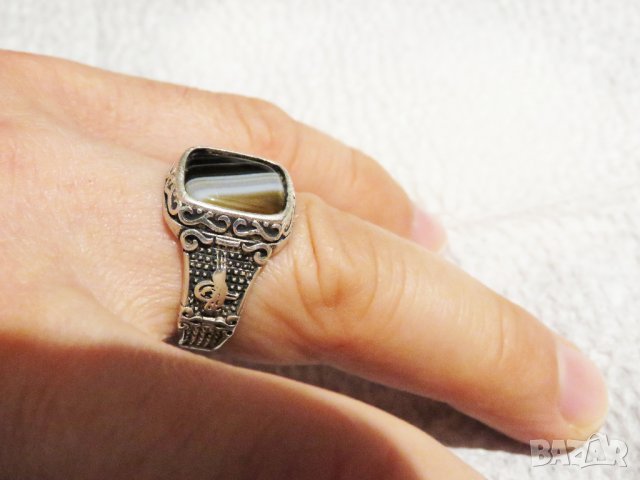мъжки сребърен пръстен, османски пръстен с голям  камък и  тугра,тура, турски пръстен сребро, снимка 6 - Пръстени - 29873667