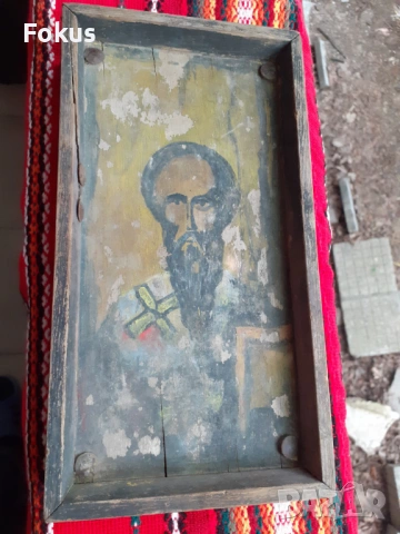 Стара домашна икона - ръчно рисувана върху дъска, снимка 2 - Антикварни и старинни предмети - 53279238