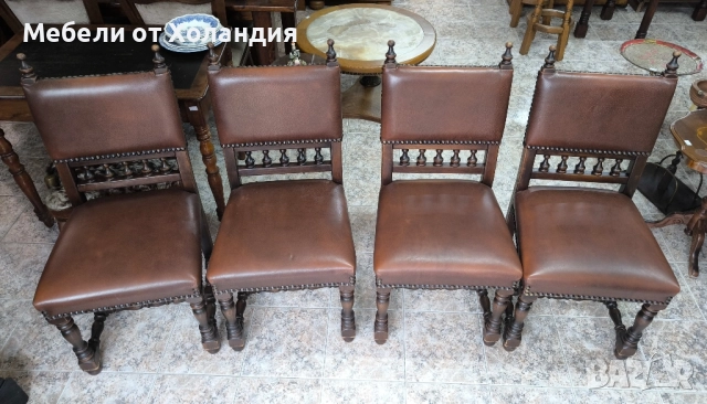 4 бр. дъбови стола с естествена кожа, снимка 3 - Столове - 52468098