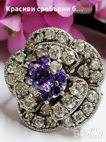 Стар, масивен сребърен пръстен с множество камъчета , снимка 2 - Пръстени - 53929768