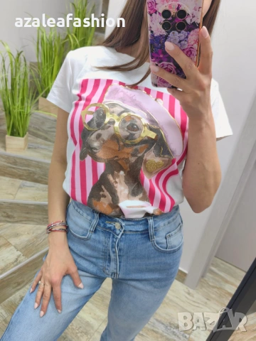Дамски тениски с куче - Цветове, снимка 5 - Тениски - 54172983
