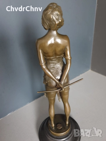36см-4кг Bruno Zach статуетка/еротика/австрийска бронзова скулптура/фигура на гола жена с камшик, снимка 4 - Статуетки - 52905949