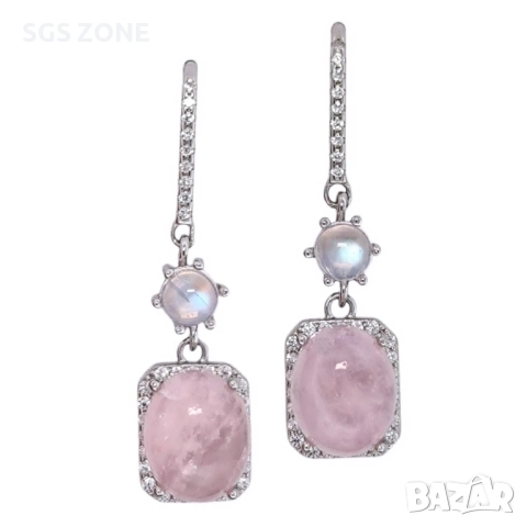 сребърни обеци с морганит и лунен камък, снимка 2 - Обеци - 51759977