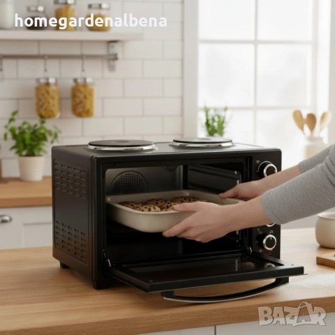 Малка готварска печка TERMOMAX TXC56CL 2 котлона фурна 55л 1600W 230°C, снимка 2 - Печки, фурни - 54165902