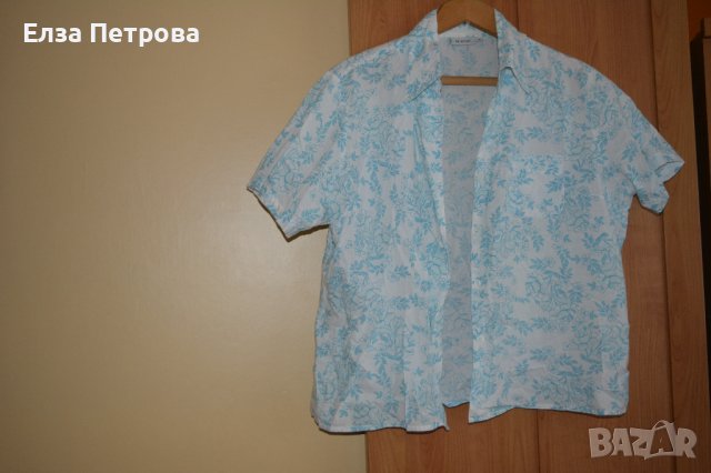 Бяла риза със светло сини цветя, снимка 1 - Ризи - 42097822
