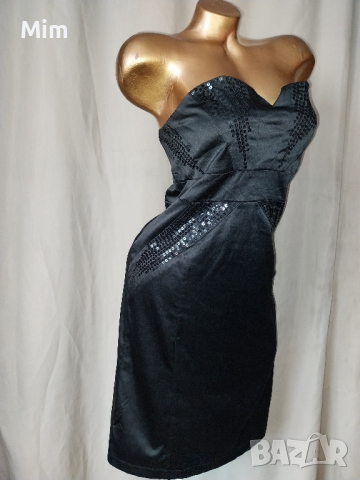 L Черна сатенена рокля с пайети , снимка 5 - Рокли - 44802406