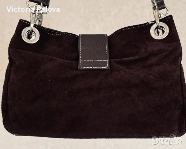 Велурена чанта с две дръжки цвят шоколад, снимка 5 - Чанти - 50180914