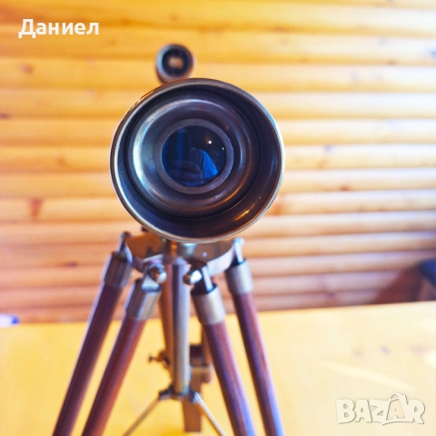 Далекоглед бронзов с античен дизайн и дървена тринога, снимка 6 - Други ценни предмети - 50923191