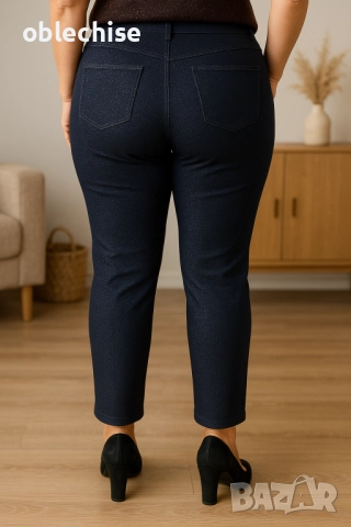 Тъмно син бляскав клин панталон /макси размери/, снимка 2 - Панталони - 51697548