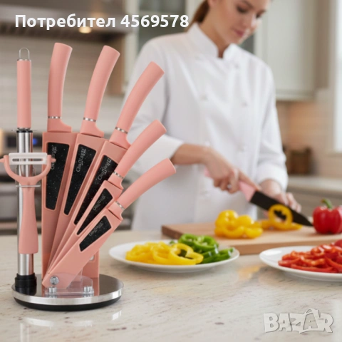 🌟Комплект кухненски н о ж о в е 8 в 1 с въртяща се стойка Cheffinger за подредена кухня!🌟