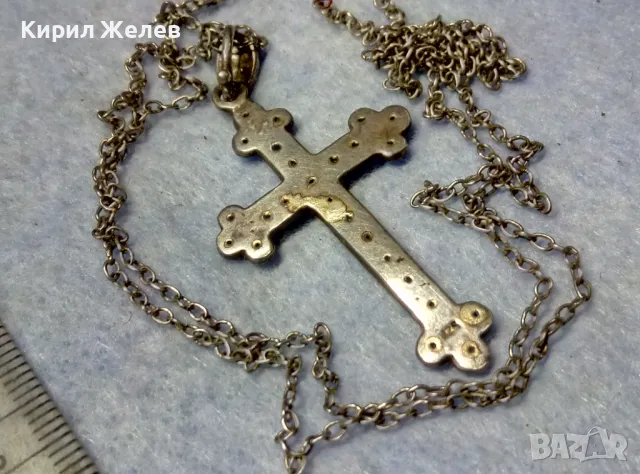 СТАР СРЕБЪРЕН КРЪСТ СРЕБРО 925 с ФАСЕТИРАНИ КРИСТАЛИ и СРЕБЪРНА ВЕРИЖКА с НУЖДА от ЗАКОПЧАЛКА 22266, снимка 2 - Антикварни и старинни предмети - 49913121