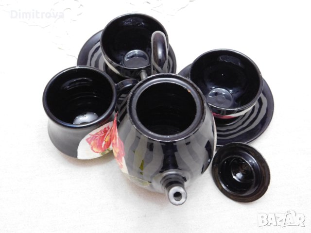 Ръчно рисуван керамичен комплект за кафе., снимка 8 - Сервизи - 42263082