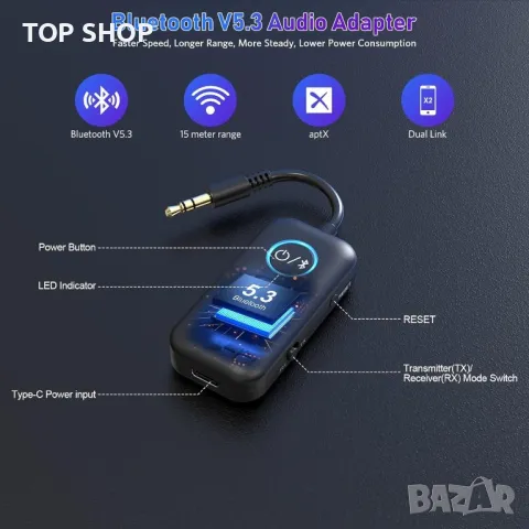 YMOO B06T2 Bluetooth 5.3 аудио предавателен- приемник- висок клас, снимка 9 - Друга електроника - 48927931