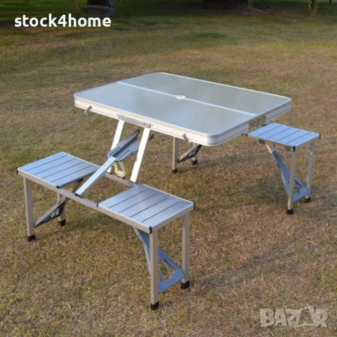 Сгъваема маса за къмпинг със столове тип куфар, Алуминиеви
