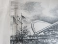 Стара рисувана картина Стадион , снимка 4