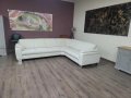 Светло кремав ъглов диван от плат с функция сън и чекмедже КS4815, снимка 1 - Дивани и мека мебел - 44245239