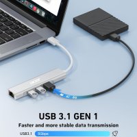 Acer USB C към Ethernet адаптер, 4-в-1 USB C хъб с 3 USB A 3.1 и 1Gbps RJ45 мрежа, снимка 4 - Кабели и адаптери - 44480483