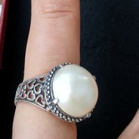 Стар турски пръстен с естествена перла / сребърен пръстен проба 925 , снимка 8 - Пръстени - 30033456