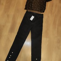 Дамски черни дънки от варен памук с перли на LC WAIKIKI размер S/34 цена 35 лв., снимка 1 - Дънки - 42677310
