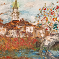 Рисувана, маслена картина "Мостът в Трявна", снимка 8 - Картини - 44812267