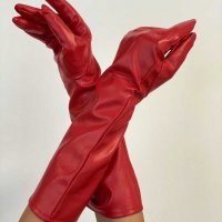 Дълги кожени ръкавици, черни, червени, снимка 11 - Ръкавици - 26542146