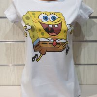 Нова дамска бяла тениска с дигитален печат Спондж боб, SpongeBob, снимка 7 - Тениски - 35577712