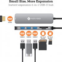NOVOO  USB C Hub 6 в 1 USB-C към 4K HDMI, 3хUSB 3.0, SD/TF четец на карти, снимка 3 - Други - 39170277